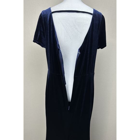 REVELRY Velvet Bridesmaid Dress in Deep Blue Women's Size 16 Faux Wrap. - Picture 9 of 16